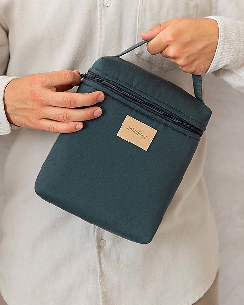 Nobodinoz Borsa Termica Impermeabile per Snack e Biberon Baby on the Go - Carbon Blu - Cotone Bio Contenitori Termici