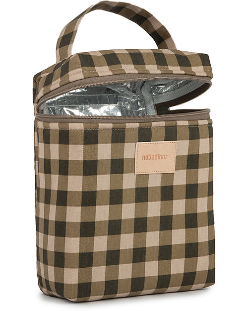 Nobodinoz Borsa Termica Impermeabile per Snack e Biberon Baby on the Go - Green Checks - Cotone Bio Contenitori Termici