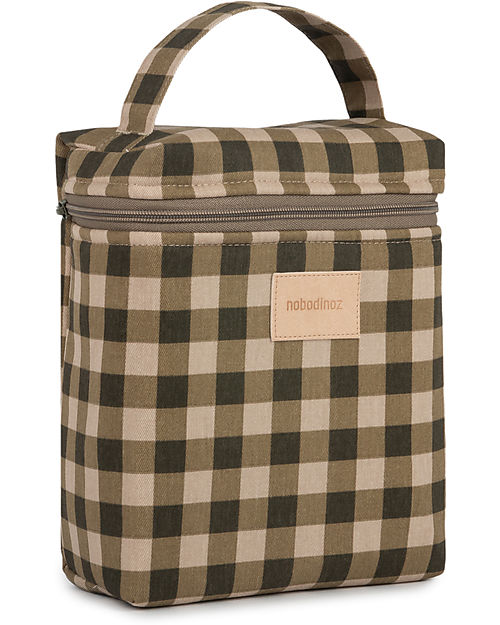 Nobodinoz Borsa Termica Impermeabile per Snack e Biberon Baby on the Go - Green Checks - Cotone Bio Contenitori Termici