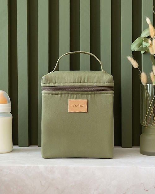 Nobodinoz Borsa Termica Impermeabile per Snack e Biberon Baby on the Go - Verde Oliva - Cotone Bio Contenitori Termici