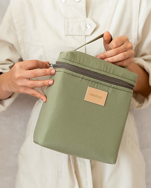 Nobodinoz Borsa Termica Impermeabile per Snack e Biberon Baby on the Go - Verde Oliva - Cotone Bio Contenitori Termici