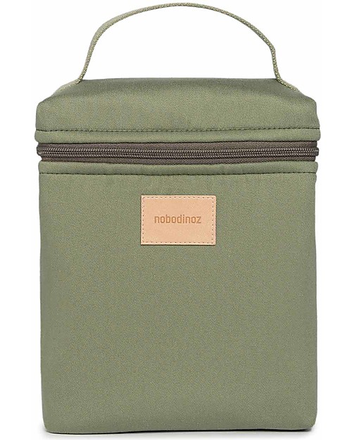 Nobodinoz Borsa Termica Impermeabile per Snack e Biberon Baby on the Go - Verde Oliva - Cotone Bio Contenitori Termici