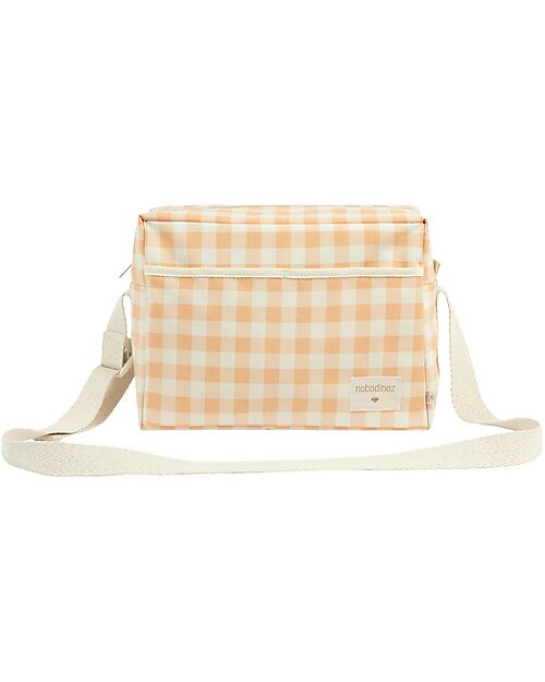 Nobodinoz Borsa Termica Rettangolare con Tracolla Sunshine XL -  Quadretti Arancio/Bianco - Cotone bio Borse e Organizer