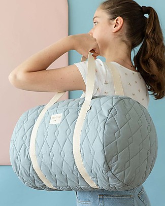 Nobodinoz Borsa Weekend Trapuntata Los Angeles, Blu Riviera - Cotone bio Borse Cambio e Accessori