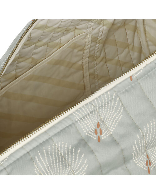 Nobodinoz Borsa Weekend Trapuntata Stories, White Gatsby/Antique Green - Cotone bio Borse Cambio