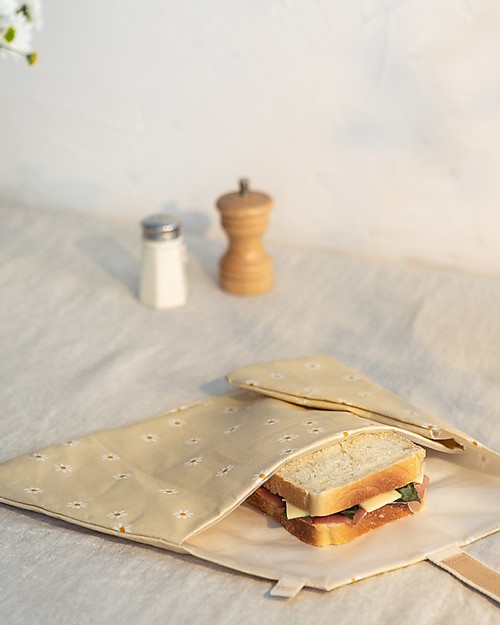 Nobodinoz Bustina Portapanini Riutilizzabile Sunshine 45x28 cm - Margherita - Cotone bio Porta Merenda