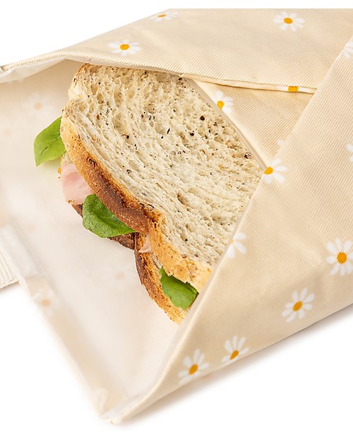 Nobodinoz Bustina Portapanini Riutilizzabile Sunshine 45x28 cm - Margherita - Cotone bio Porta Merenda