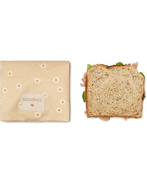 Nobodinoz Bustina Portapanini Riutilizzabile Sunshine 45x28 cm - Margherita - Cotone bio Porta Merenda