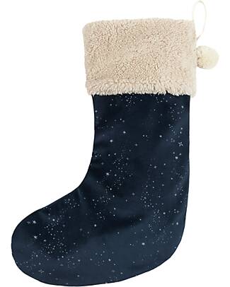 Nobodinoz Calza Natalizia - Blu Notte e Argento - 30x46 cm - Eco-Velluto Decorazioni Natalizie