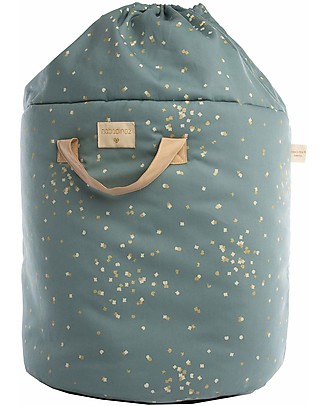 Nobodinoz Cesto Portagiochi Bamboo Small - Gold Coriandoli/Verde - Cotone Bio Contenitori Porta Giochi