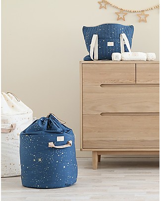 Nobodinoz Cesto Portagiochi Bamboo Small - Gold Stella/Blu - Cotone bio Contenitori Porta Giochi