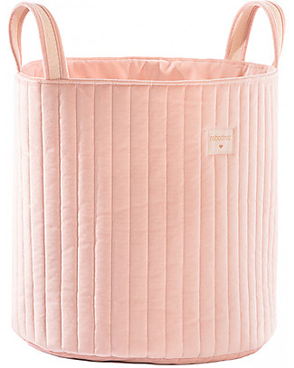 Nobodinoz Cesto Portagiochi Savanna, Rosa - 40x35x35 cm - Velluto Trapuntato Contenitori Porta Giochi