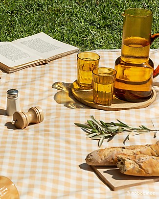 Nobodinoz Coperta Picnic Impermeabile Sunshine - Vichy Melon - Cotone bio Zaini Asilo