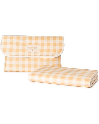 Nobodinoz Coperta Picnic Impermeabile Sunshine - Vichy Melon - Cotone bio Zaini Asilo