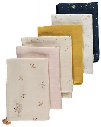 Nobodinoz Copertina Estiva Treasure 70x100 cm, Gold Stella/Bianco - Cotone bio Swaddle di Mussola