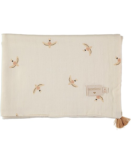 Nobodinoz Copertina Estiva Treasure 70x100 cm, Uccellini Natural - Cotone bio Swaddle di Mussola