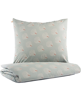 Nobodinoz Copri Piumone Himalaya Baby - 100x150 - Bianco Gatsby e Verde Antico - 100% Cotone Bio Copripiumino e Federe