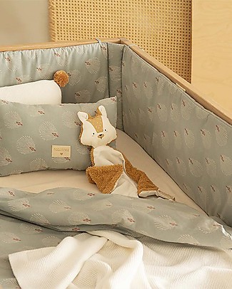 Nobodinoz Copri Piumone Himalaya Baby - 100x150 - Bianco Gatsby e Verde Antico - 100% Cotone Bio Copripiumino e Federe
