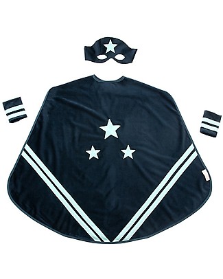 Nobodinoz Costume SuperEroe, Blu Notte - Comprende Mantello, Maschera e Polsini - Velluto Ecologico Travestimenti