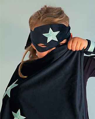 Nobodinoz Costume SuperEroe, Blu Notte - Comprende Mantello, Maschera e Polsini - Velluto Ecologico Travestimenti