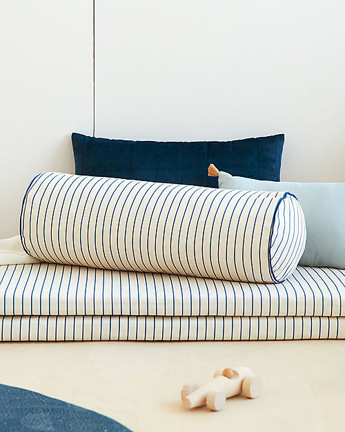 Nobodinoz Cuscino a Rullo Java - Righe Blu/Naturale - 50x18 cm - Cotone Bio Cuscini Arredo