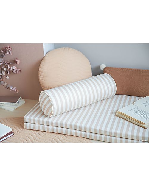 Nobodinoz Cuscino a Rullo Java - Righe Tortora/Naturale - 50x18 cm - Cotone Bio Cuscini Arredo