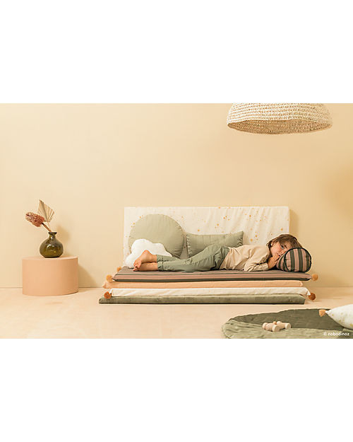 Nobodinoz Cuscino Cilindrico Majestic - Righe Marroni e Verdi - 50x18 cm - Cotone Bio Cuscini Arredo