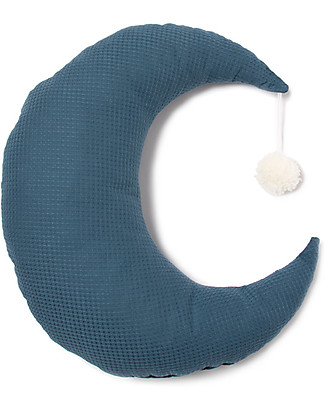 Nobodinoz Cuscino Luna Pierrot, Blu - 36x32 cm - Cotone bio Cuscini Arredo