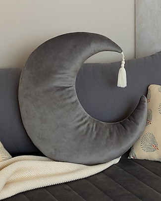 Nobodinoz Cuscino Pierrot Moon Velvet - Grigio Ardesia - 36x32x6 cm Cuscini Arredo_