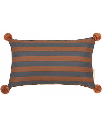 Nobodinoz Cuscino Rettangolare Majestic - Righe Blu e Marroni - 46x27 cm - Cotone Bio Cuscini Arredo