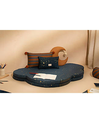 Nobodinoz Cuscino Rettangolare Majestic - Righe Blu e Marroni - 46x27 cm - Cotone Bio Cuscini Arredo