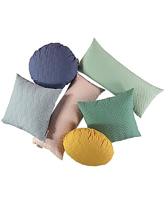 Nobodinoz Cuscino Rotondo Trapuntato Sitges, Blu - 45 cm - Cotone bio Cuscini Arredo