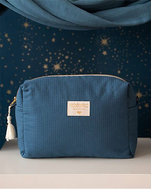 Nobodinoz Diva Waterproof Beauty Case, Blu Notte - 16x25x10 cm - Cotone Bio Trousse e Pochette