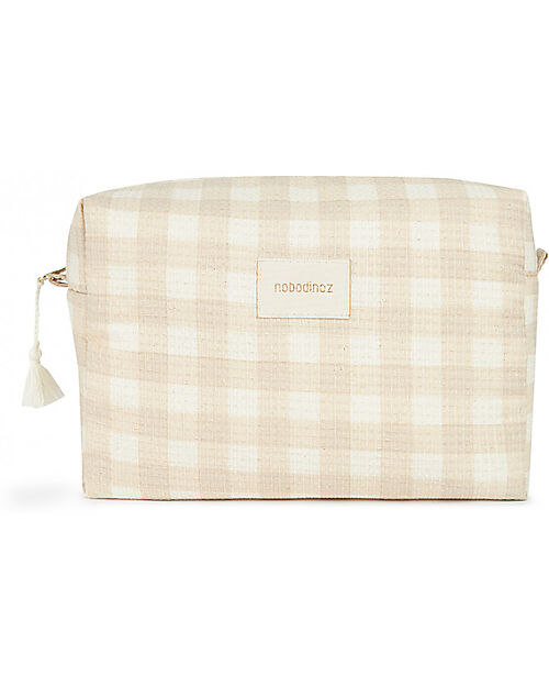 Nobodinoz Diva Waterproof Beauty Case - Ivory Checks - 16x25x10 cm - Cotone Bio Trousse e Pochette