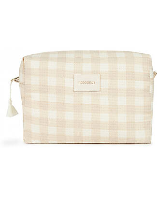 Nobodinoz Diva Waterproof Beauty Case - Ivory Checks - 16x25x10 cm - Cotone Bio Trousse e Pochette
