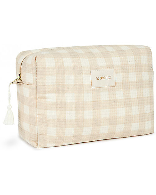 Nobodinoz Diva Waterproof Beauty Case - Ivory Checks - 16x25x10 cm - Cotone Bio Trousse e Pochette