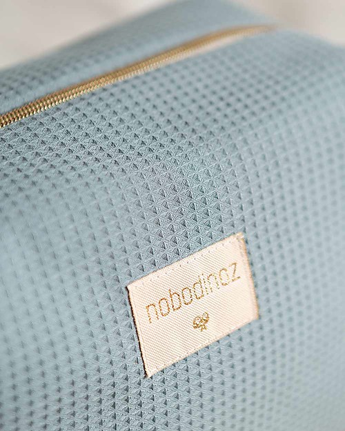 Nobodinoz Diva Waterproof Beauty Case - Stone Blue - 16x25x10 cm - Cotone Bio Trousse e Pochette