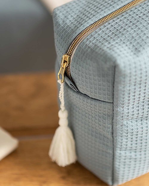 Nobodinoz Diva Waterproof Beauty Case - Stone Blue - 16x25x10 cm - Cotone Bio Trousse e Pochette