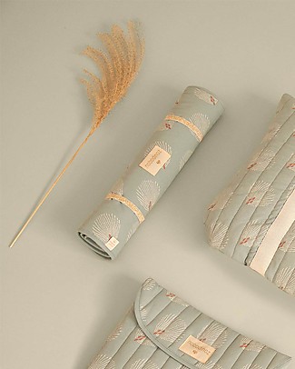 Nobodinoz Fasciatoio Portatile Nomad - Bianco Gatsby/Verde - Cotone bio Fasciatoi Da Viaggio