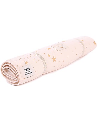 Nobodinoz Fasciatoio Portatile Nomad, Gold Stella/Rosa - Cotone bio Fasciatoi Da Viaggio