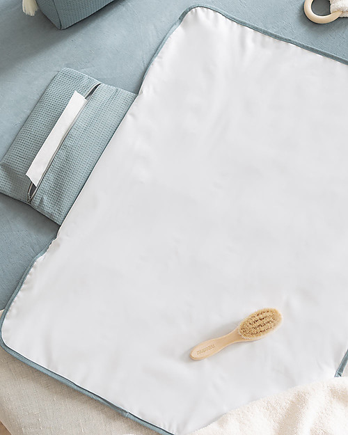 Nobodinoz Fasciatoio Waterproof Mozart - Stone Blue - 68x50 cm - Cotone Bio Fasciatoi da Viaggio