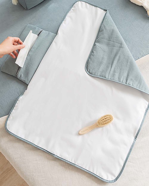 Nobodinoz Fasciatoio Waterproof Mozart - Stone Blue - 68x50 cm - Cotone Bio Fasciatoi da Viaggio