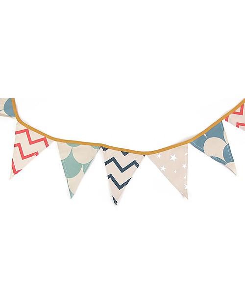 Nobodinoz Festone Bandierine Rio, Zig Zag - 221 cm - Cotone bio Decorazioni da Parete