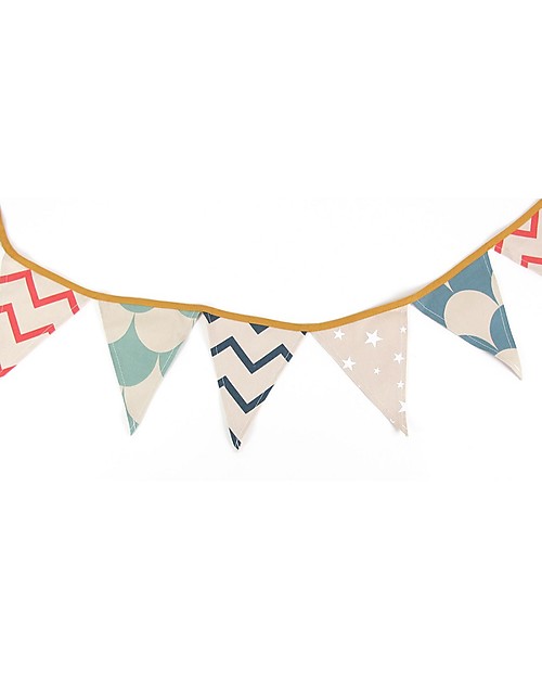 Nobodinoz Festone Bandierine Rio, Zig Zag - 221 cm - Cotone bio Decorazioni da Parete