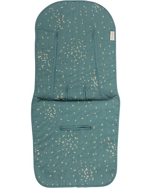 Nobodinoz Fodera per Passeggino Universale Hyde Park - Gold Confetti Green - Cotone Bio Materassini e Riduttori