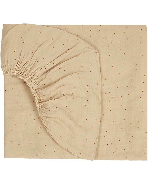 Nobodinoz Lenzuolo con Angoli Wabi-Sabi - Dots Ginger - 100% Cotone Biologico - 70 x 140 x 15 Lenzuola e Federe