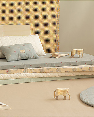 Nobodinoz Materasso e Tappeto Gioco Saint Barth - Bianco Gatsby/Verde - 120x60x4 cm - Cotone bio Tappeti Gioco