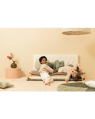Nobodinoz Materasso Eco Floor Majestic - Green Taupe Stripes - 60x120x4 cm - Cotone Bio Tappeti Gioco Imbottiti