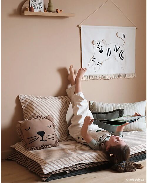 Nobodinoz Materasso Landscape Waffle Floor - Righe Natural - 120 x 60 x 4 cm - Cotone Bio Tappeti Gioco Imbottiti