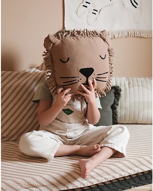 Nobodinoz Materasso Landscape Waffle Floor - Righe Natural - 120 x 60 x 4 cm - Cotone Bio Tappeti Gioco Imbottiti